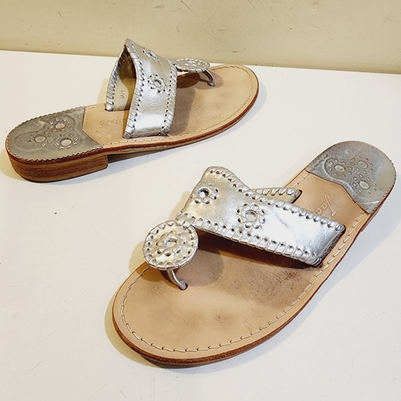 Jack Roger's Hamptons Silver Leather Flat Sandals size 8w - Picture 3 of 14